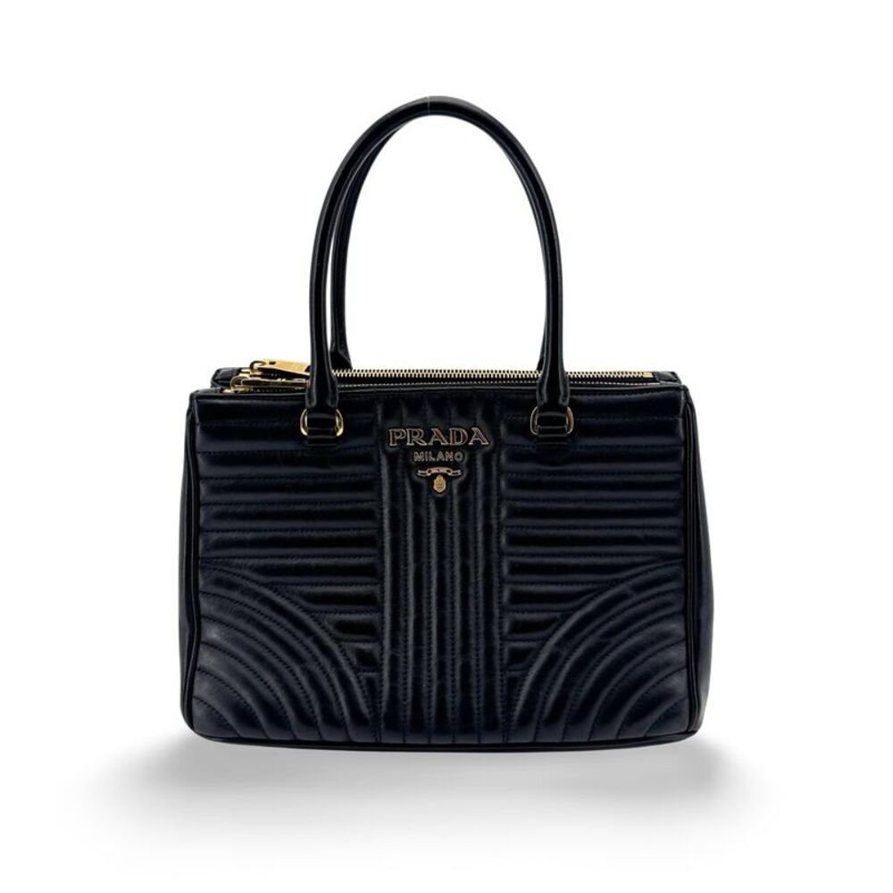 Prada Double Zip Diagramme Quilted Leather Black Leather Tote Bag Bag